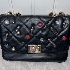 ALDO black quilted charm purse chain strap glam chic  Emily in Paris SATC